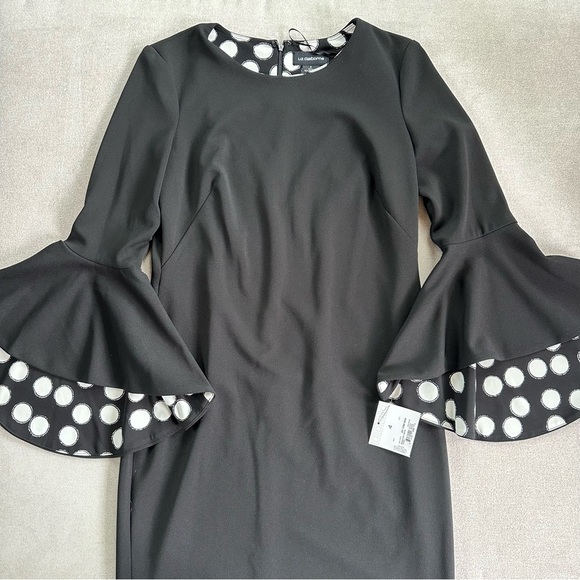 Liz Claiborne Knee Length Bell Sleeve Dress. Black with Polka Dots. Size 4. NWT. - Picture 8 of 9
